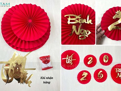 Set 06 quạt giấy Đỏ nhung xịn dán chữ ép kim bắt sáng Decor Tết Bính Ngọ 2026 [Sang xịn] QUAT-07